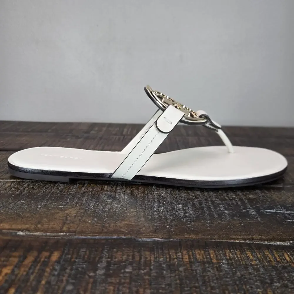 NEW Tory Burch Metal Miller Leather Womens Size 10 Sandal Flip Flop Light Cream